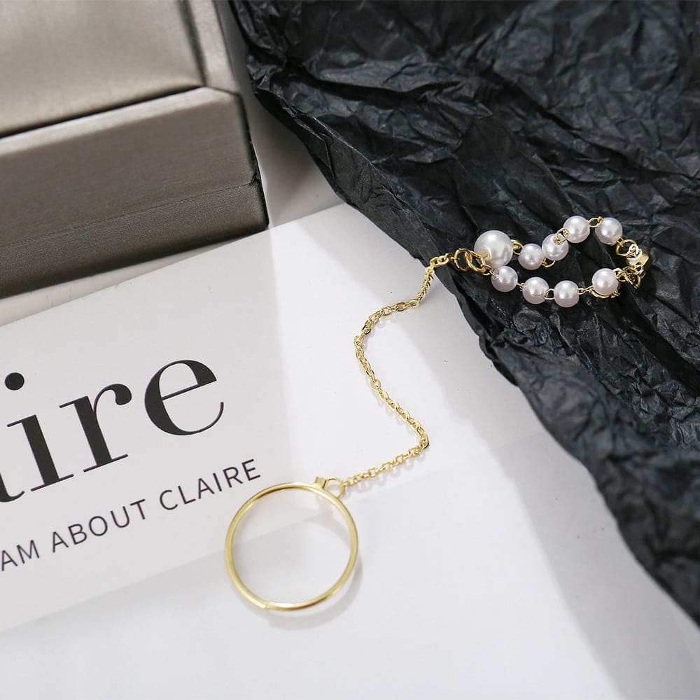 Long Chain Double Circle Rings, Retro Pearl Ring for Women, Hand Chain Faux Pearl Rhinestone Ring, Charm Pearl Beaded Ring, Alloy Simple Ring, Creative Opening Two-piece Pearl Rings Long Chain Double Circle Rings, Retro Pearl Ring for Women, Hand Chain Faux Pearl Rhinestone Ring, Charm Pearl Beaded Ring, Alloy Simple Ring, Creative Opening Two-piece Pearl Rings